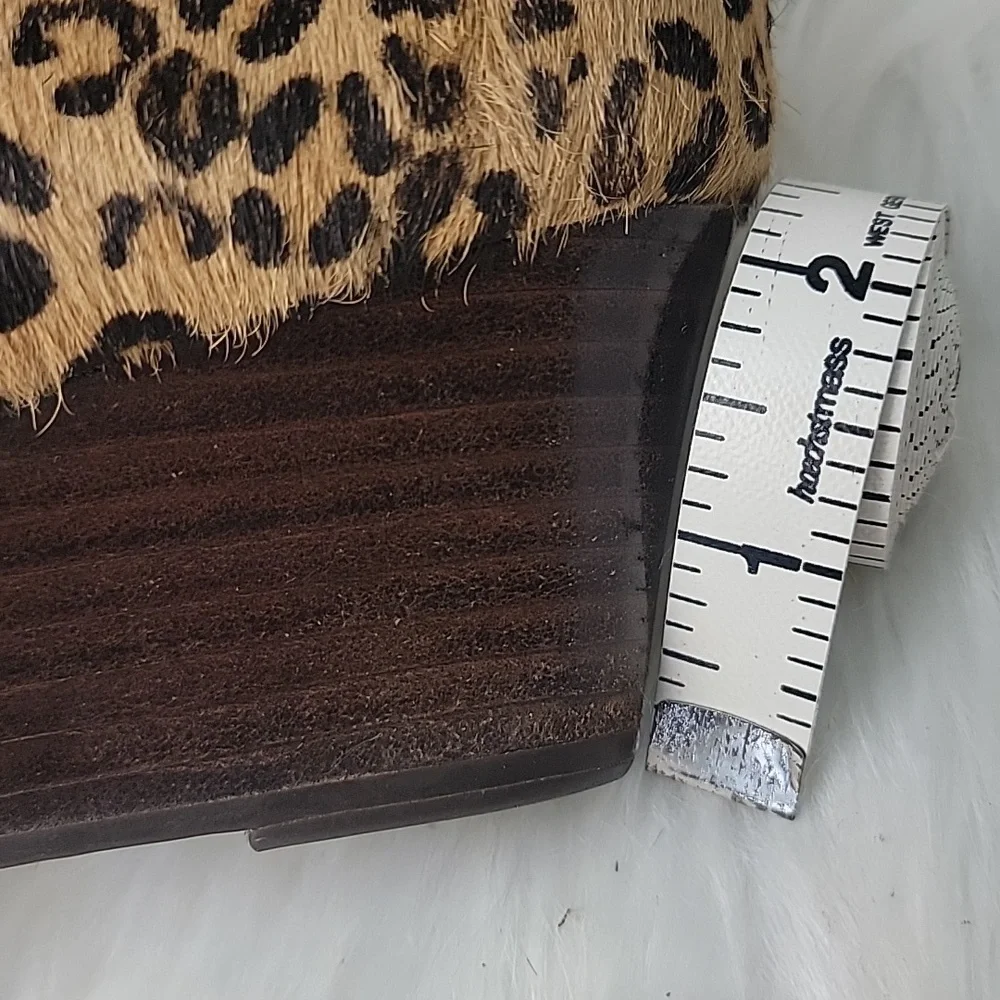 STEVEN STEVE MADDEN Bamba1 Leopard Animal Print Calf Hair Peep Toe Wedge Heels 8